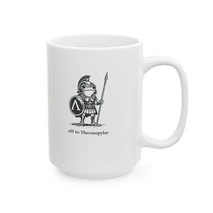 Hoplite Spartan Frog Off to Thermopylae Ceramic Mug, (11oz, 15oz)