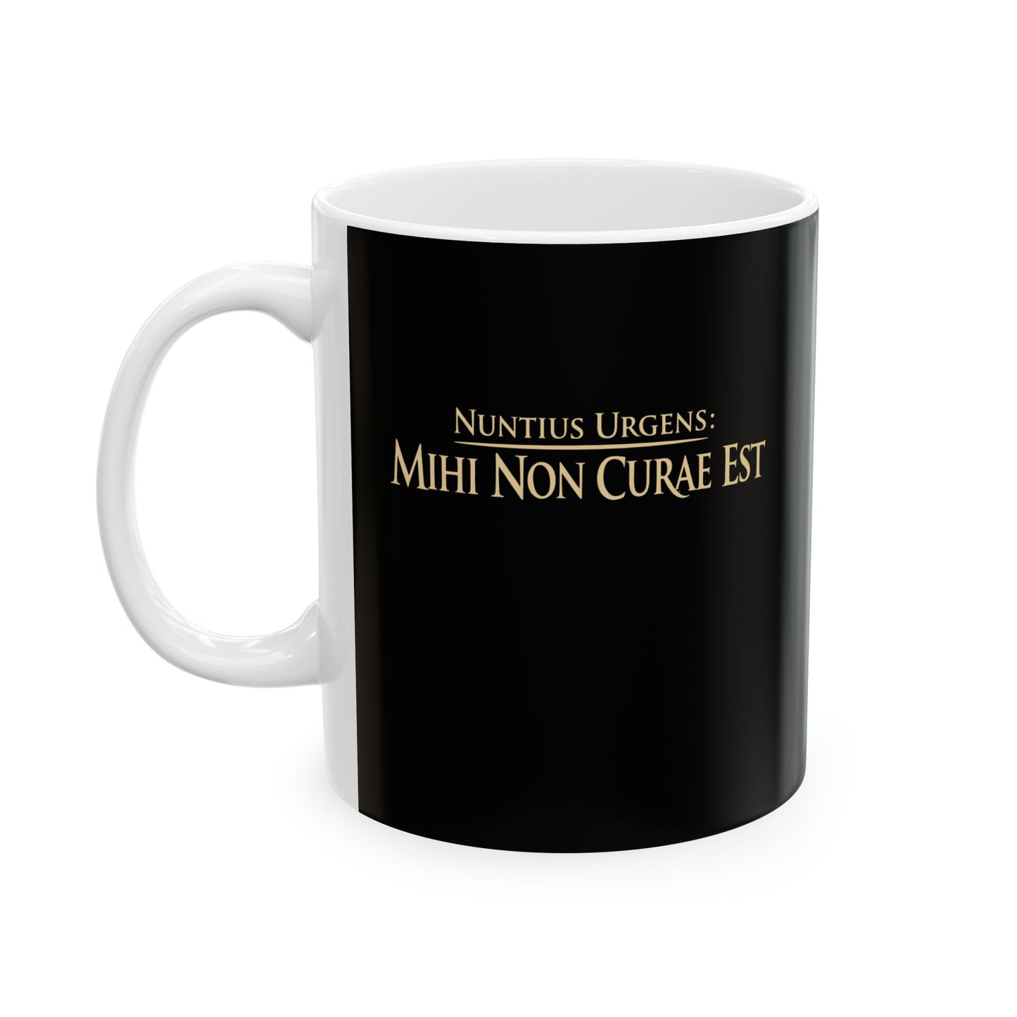 Breaking News: I Don't Care in Latin Ceramic Mug, (11oz, 15oz)