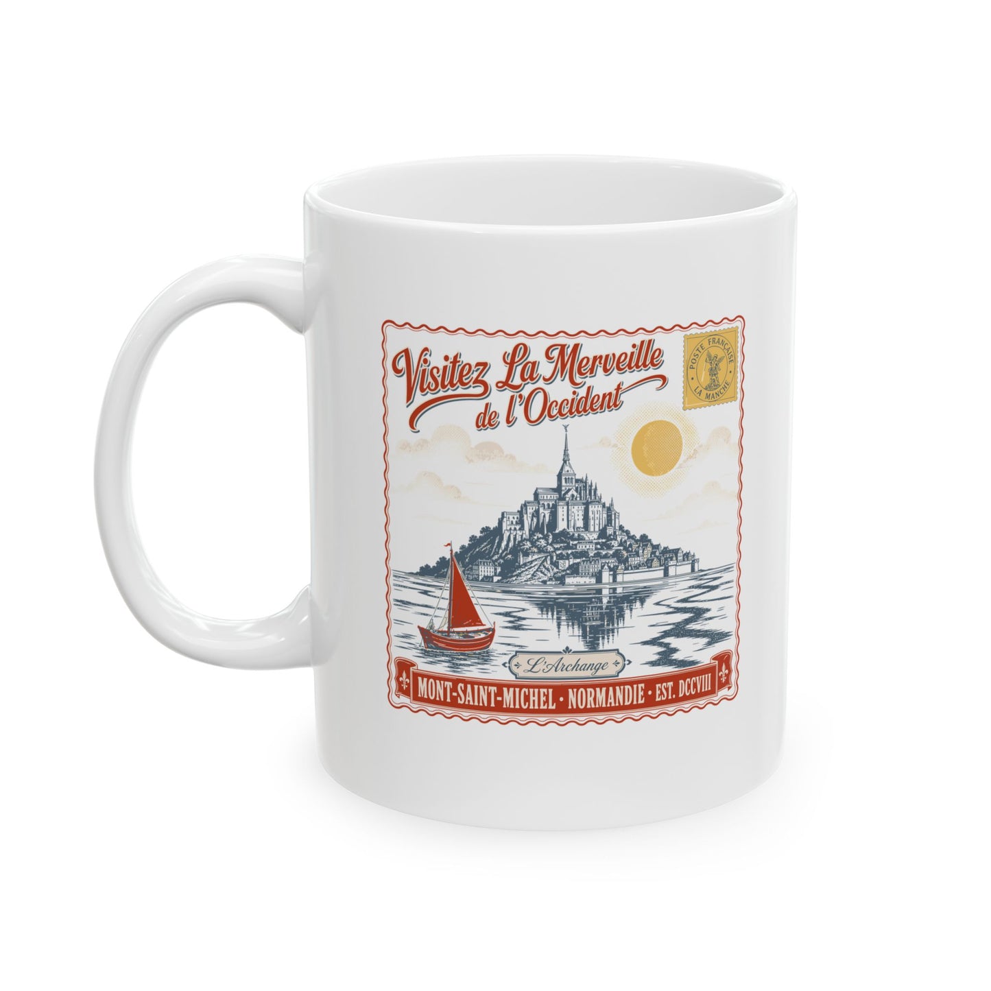 Mont Saint Michel Postcard Ceramic Mug, (11oz, 15oz)