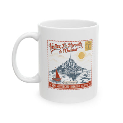 Mont Saint Michel Postcard Ceramic Mug, (11oz, 15oz)