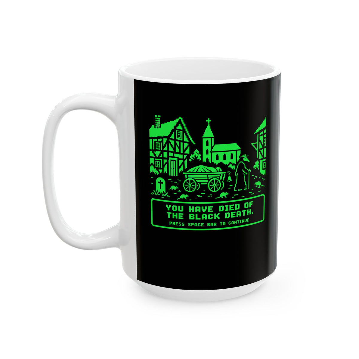 8 Bit Died of Black Plague Ceramic Mug, (11oz, 15oz)