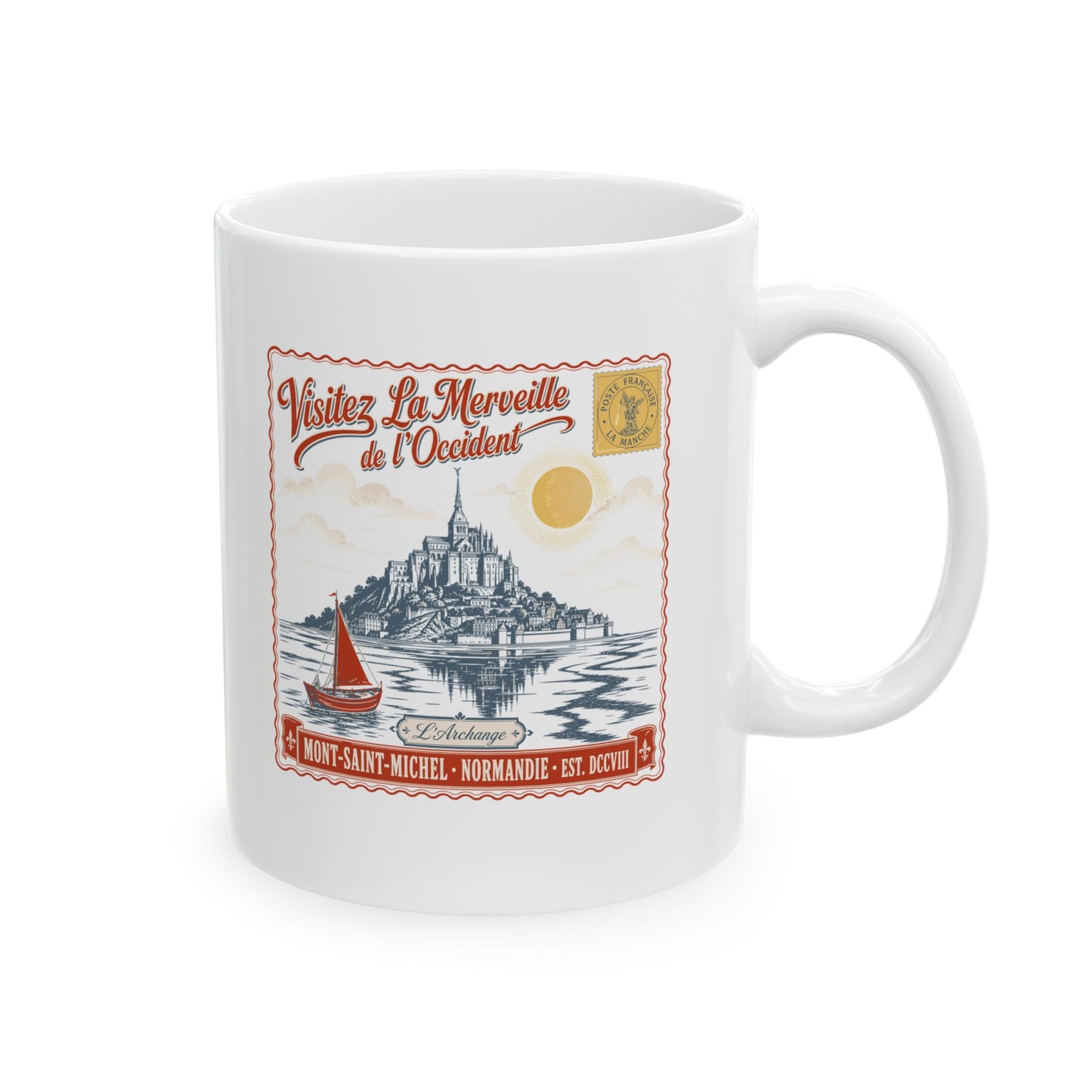 Mont Saint Michel Postcard Ceramic Mug, (11oz, 15oz)