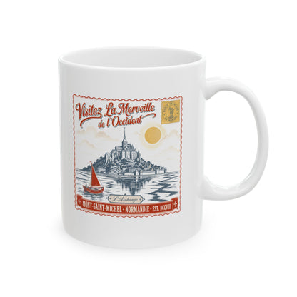 Mont Saint Michel Postcard Ceramic Mug, (11oz, 15oz)