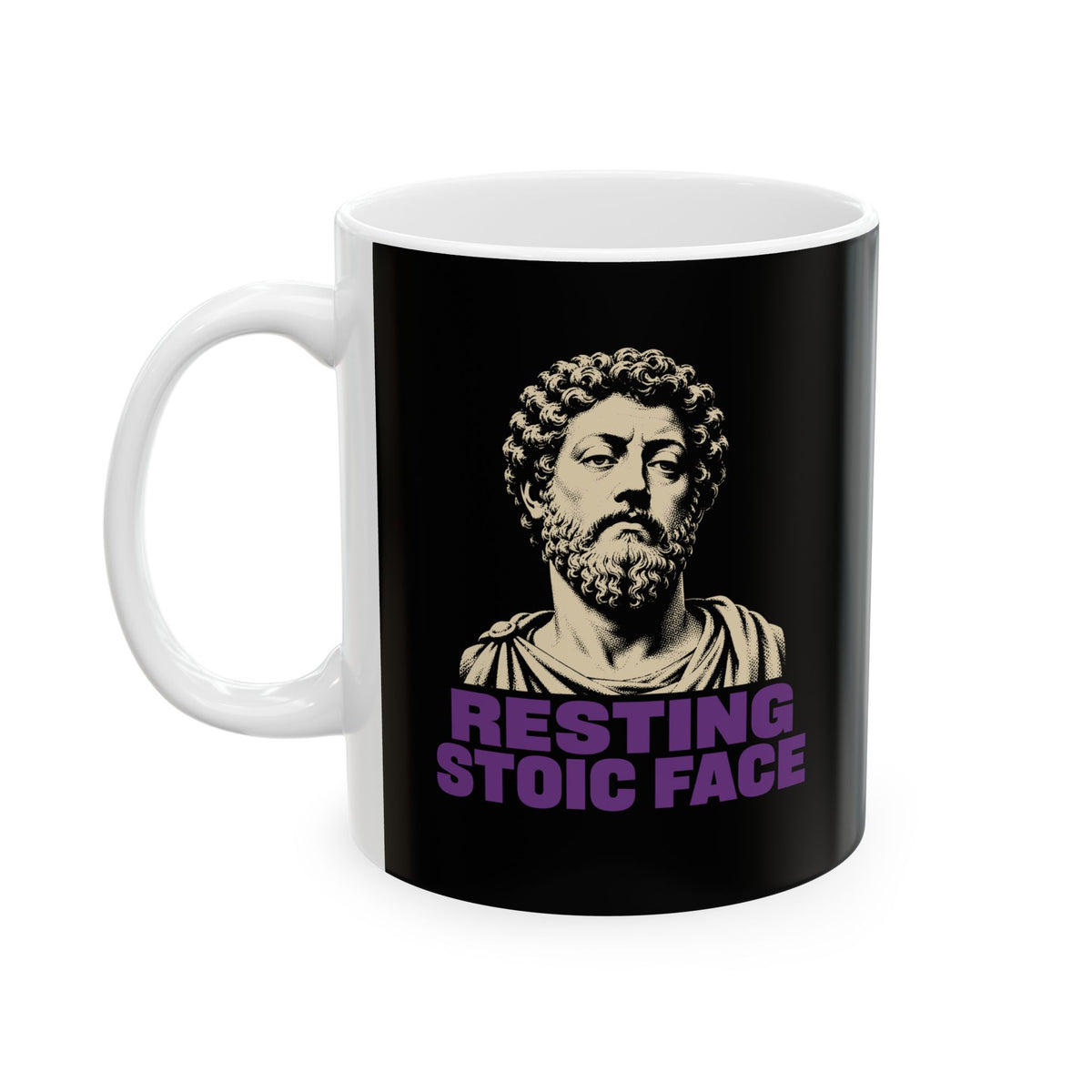 Resting Stoic Face Screen Print Ceramic Mug, (11oz, 15oz)