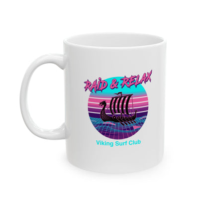 Viking Surf Club Raid & Relax Vaporwave Ceramic Mug, (11oz, 15oz)