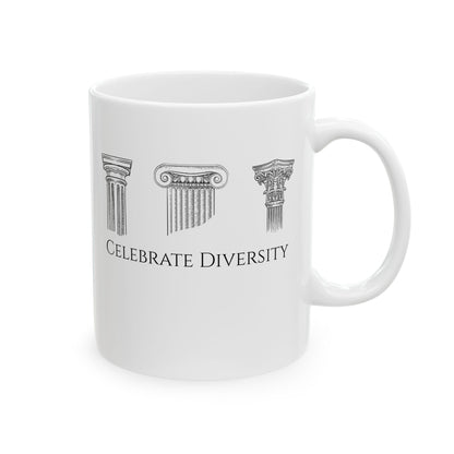Celebrate Diversity Greek Columns Ceramic Mug, (11oz, 15oz)