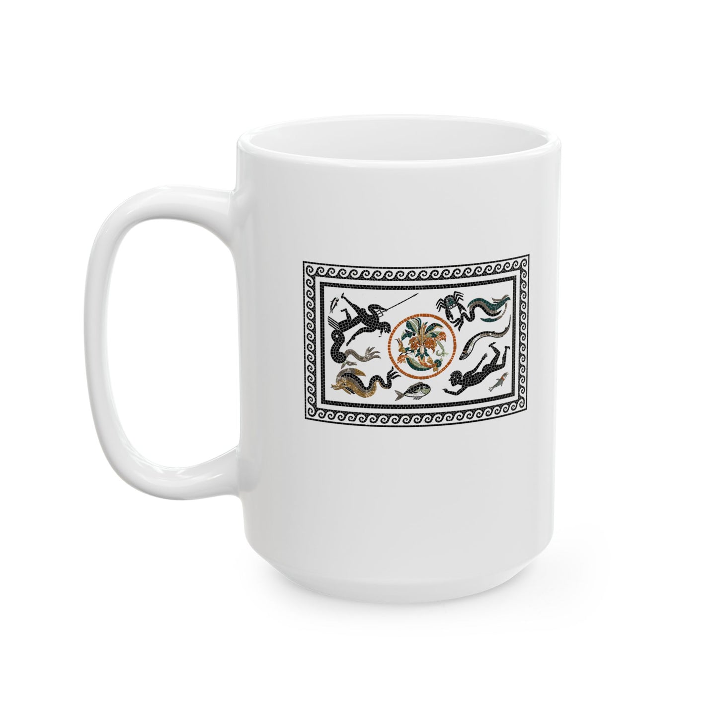Marine Fish Scene Pompeii Mosaic Ceramic Mug, (11oz, 15oz)