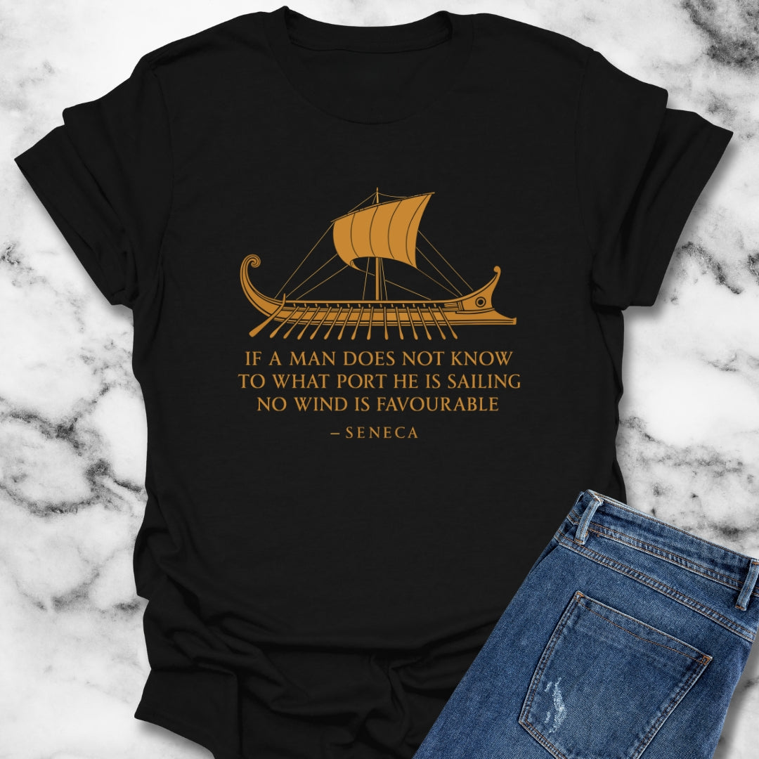Seneca Quote No Wind is Favourable Stoic T-Shirt