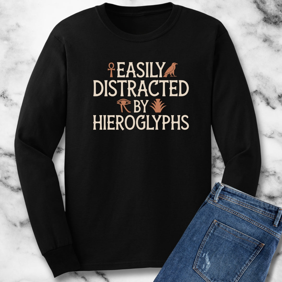 Easily Distracted by Hieroglyphs Egyptian Archeology Unisex Long Sleeve Tee