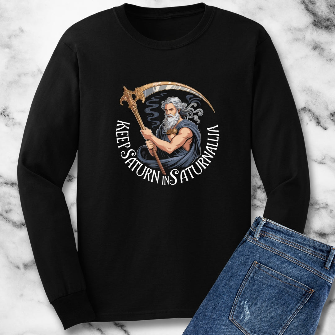 Keep Saturn in Saturnalia Christmas Parody Unisex Long Sleeve Tee