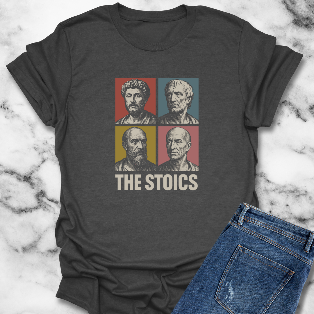 Pop Art Stoics Marcus Aurelius, Epictetus, Seneca, Cato the Younger T-Shirt