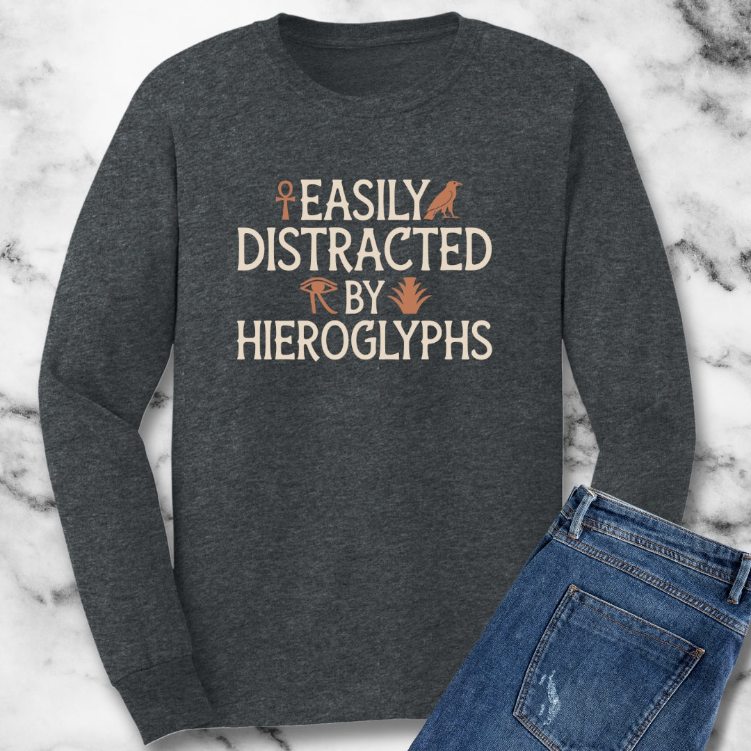 Easily Distracted by Hieroglyphs Egyptian Archeology Unisex Long Sleeve Tee