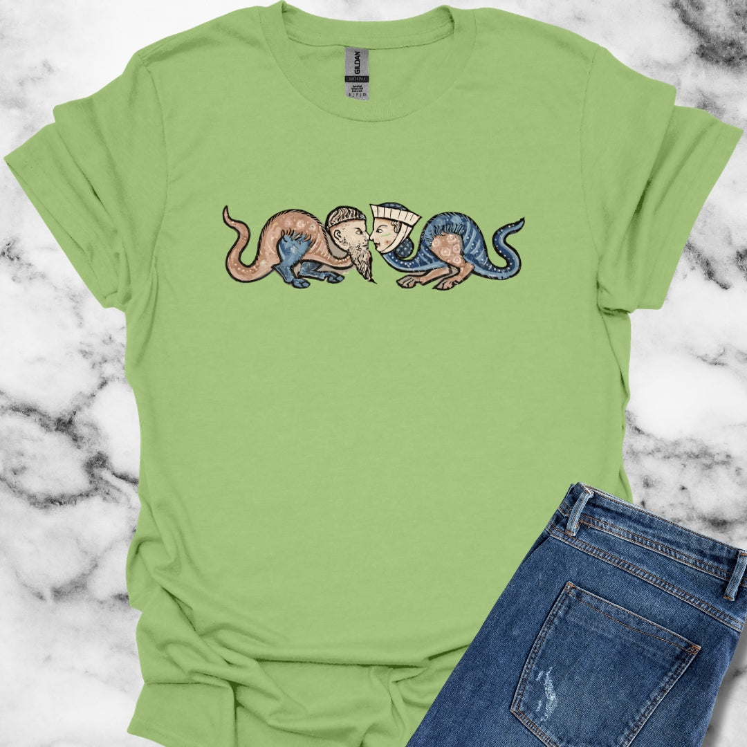 Monk vs Noble Woman Strange Creatures Medieval Marginalia Unisex Lightweight T-Shirt