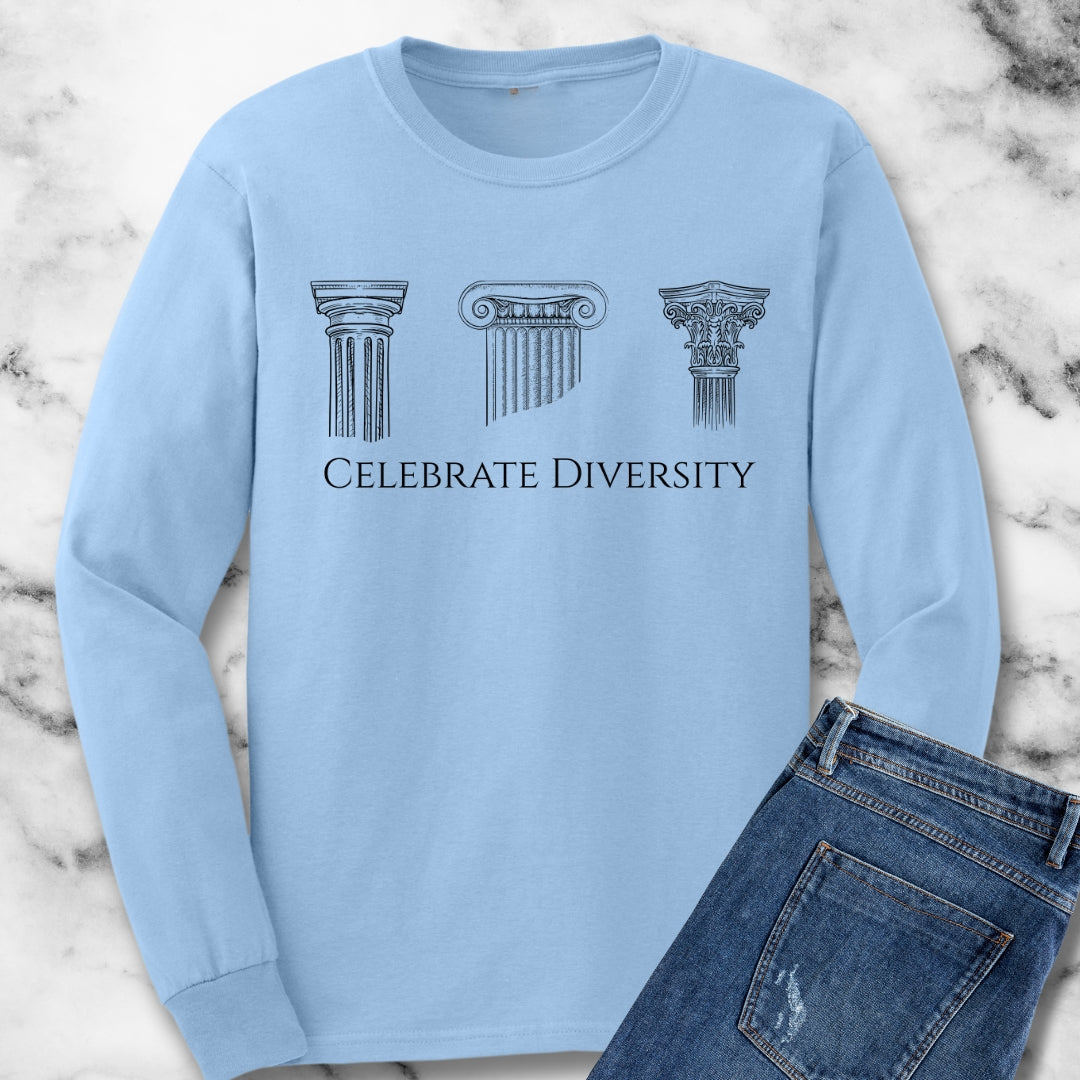 Celebrate Diversity Greek Columns Doric Ionic Corinthian Unisex Long Sleeve Tee