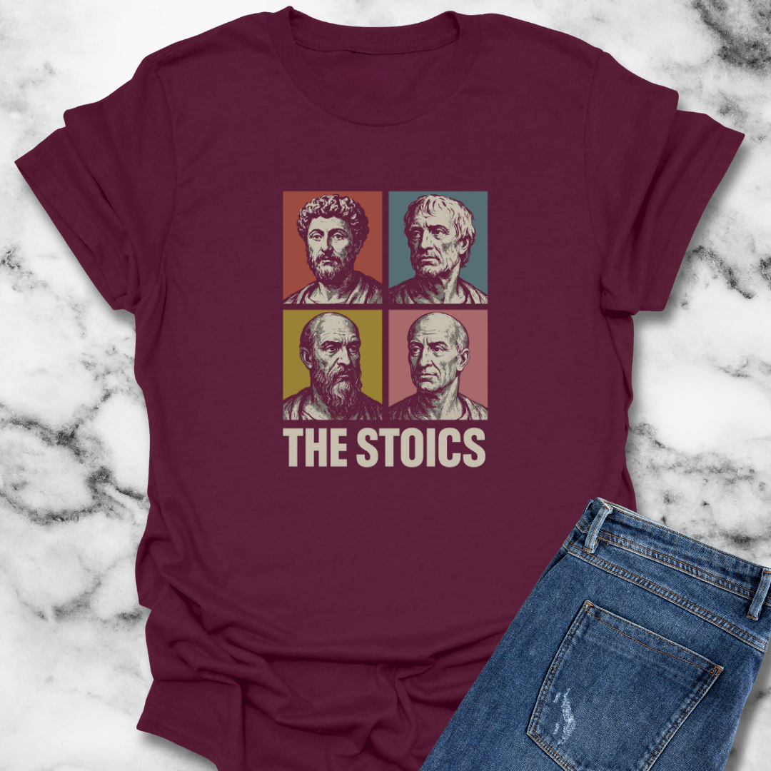 Pop Art Stoics Marcus Aurelius, Epictetus, Seneca, Cato the Younger T-Shirt