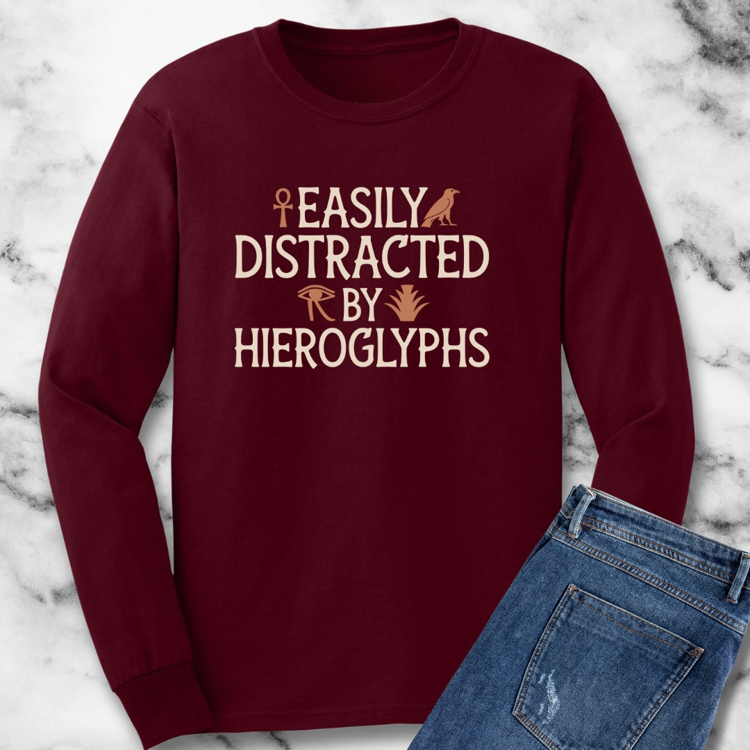 Easily Distracted by Hieroglyphs Egyptian Archeology Unisex Long Sleeve Tee