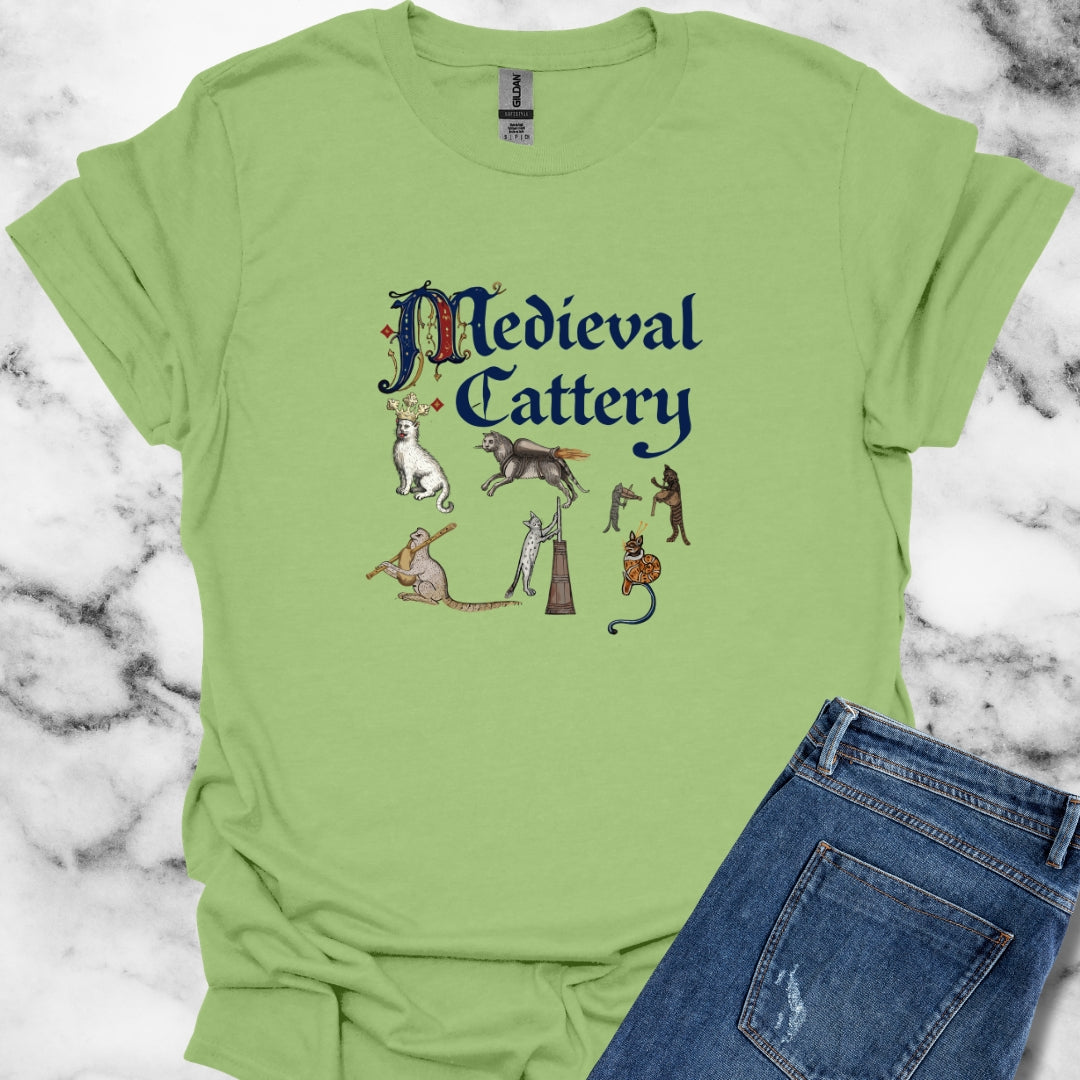 Medieval Cattery Cat Marginalia Unisex Lightweight T-Shirt