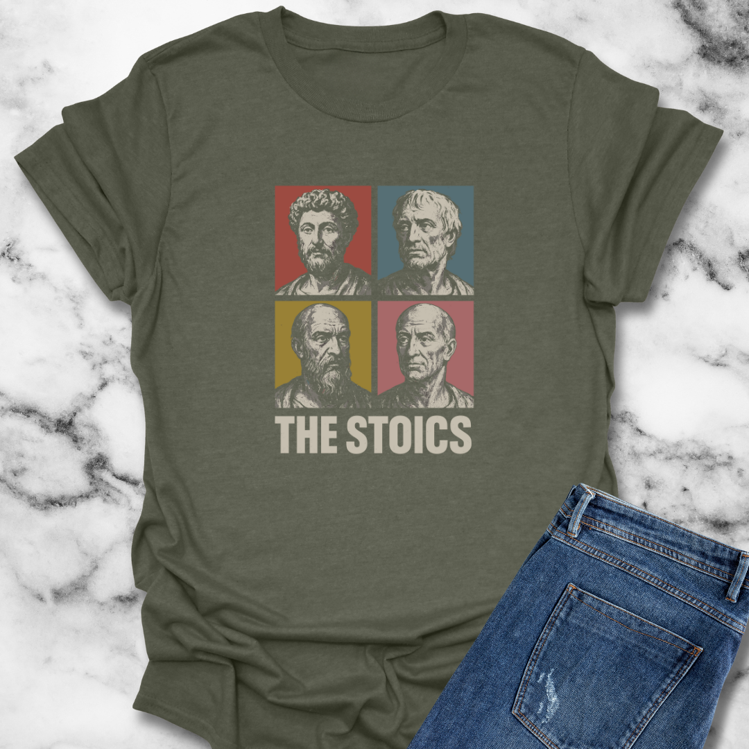 Pop Art Stoics Marcus Aurelius, Epictetus, Seneca, Cato the Younger T-Shirt