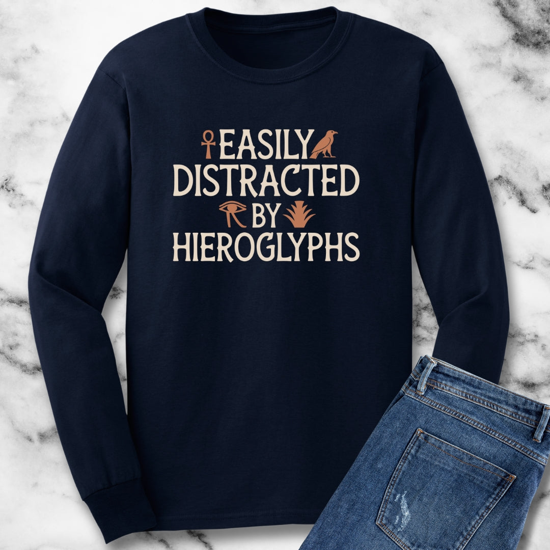 Easily Distracted by Hieroglyphs Egyptian Archeology Unisex Long Sleeve Tee