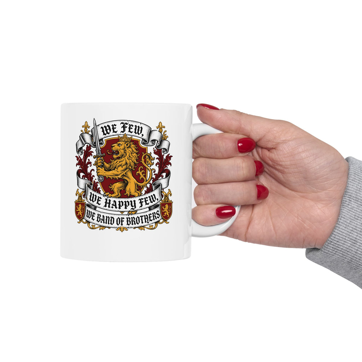Band Of Brothers Quote ceramic mug, 15oz, held in hand