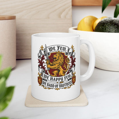 Band Of Brothers Quote ceramic mug, 11oz, on a kitchen counter