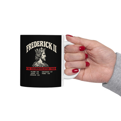 Frederick II The Excommunication Tour ceramic mug, 15oz, held in hand