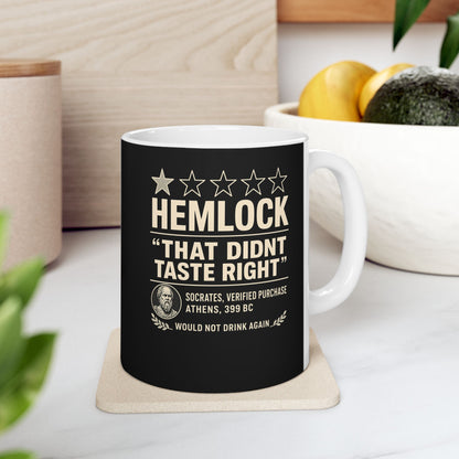 Hemlock Review Socrates ceramic mug, 11oz, on a kitchen counter