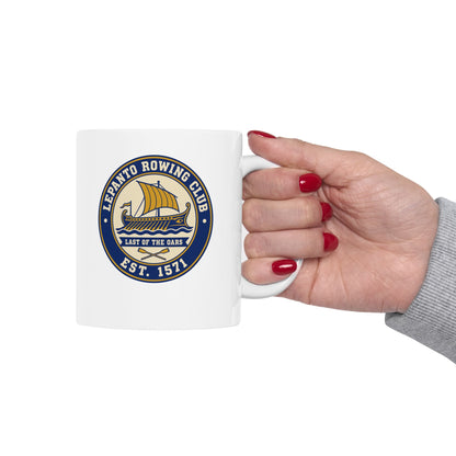 Lepanto Rowing Club ceramic mug, 15oz, held in hand