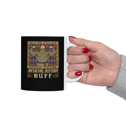 Medieval History Buff Knight ceramic mug, 15oz, held in hand