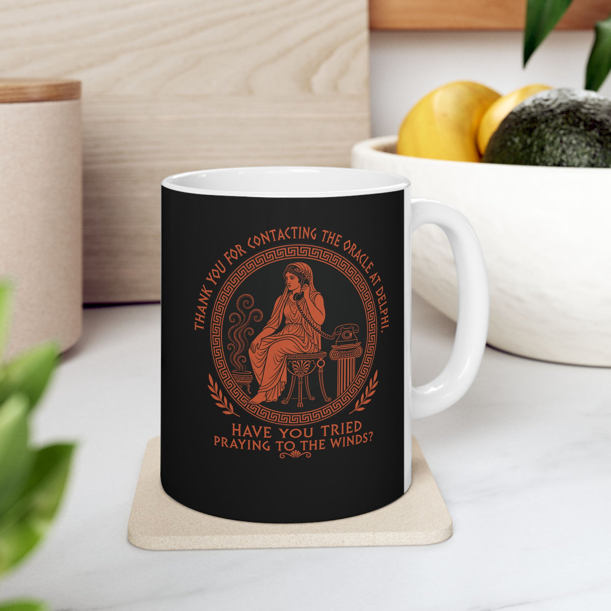 Oracle of Delphi Call Center ceramic mug, 11oz, on a kitchen counter