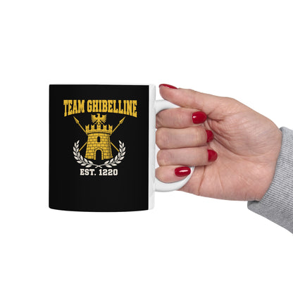 Team Ghibelline Crest ceramic mug, 15oz, held in hand